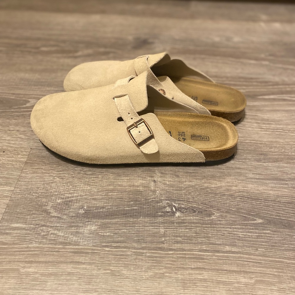 Beige Suede Slip-On Clogs
